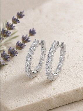 Platinum Plated White Gold Tone CZ Huggie Hoop Earrings | Minimalist Jewelry